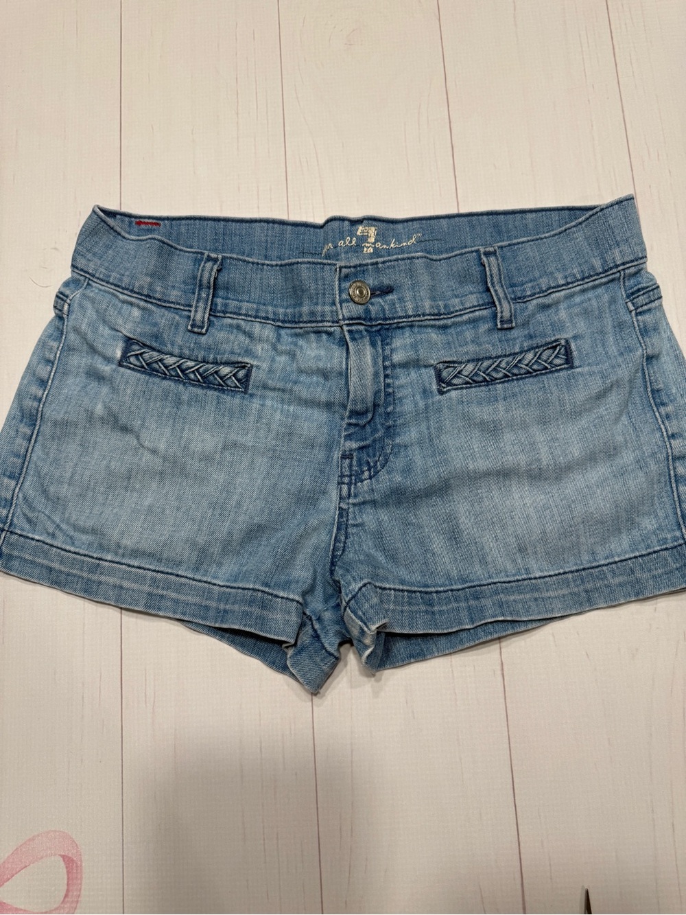 7 For All Mankind Braided Front Pocket Denim Shorts Size 30
